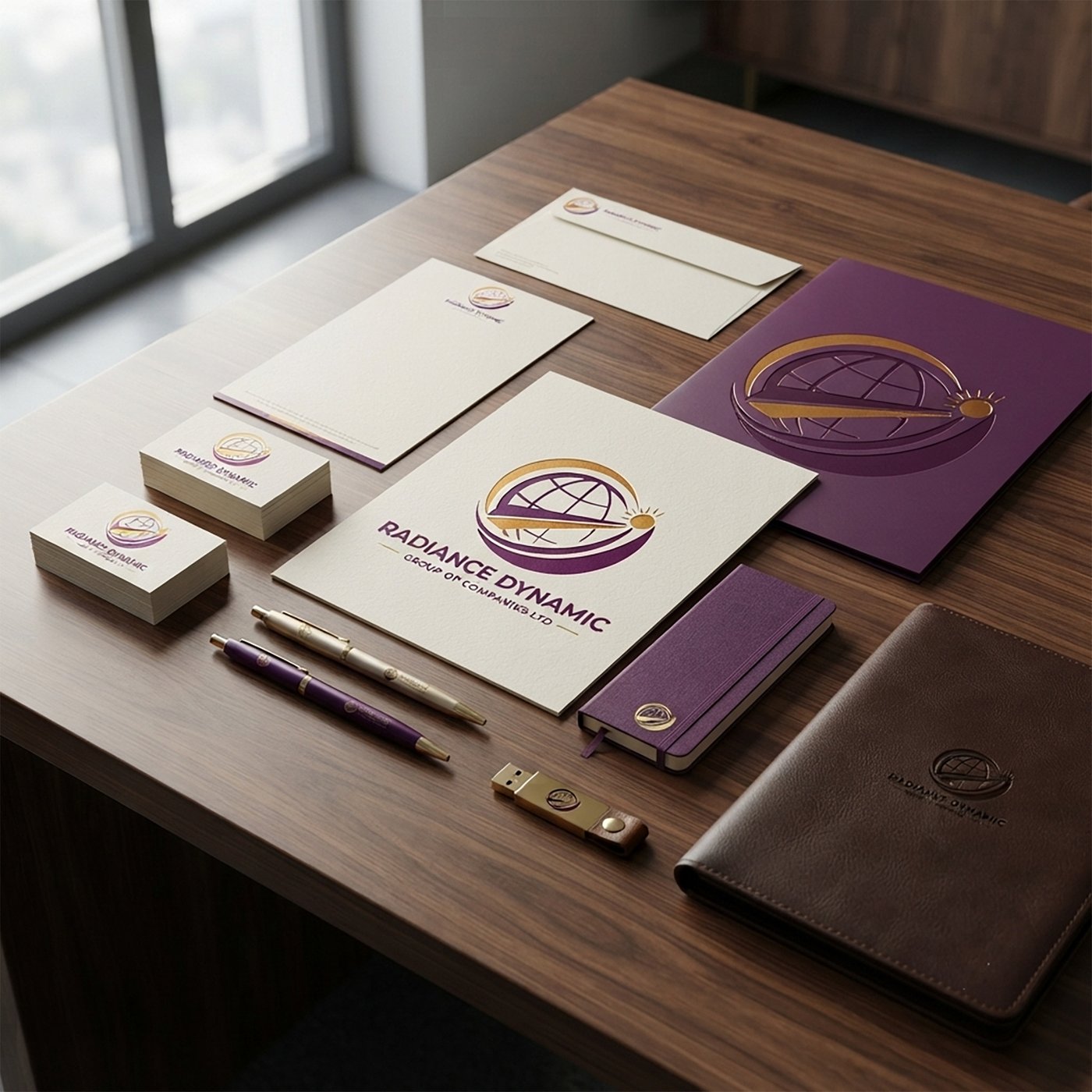 Vèloura Allure business card and brand flatlay