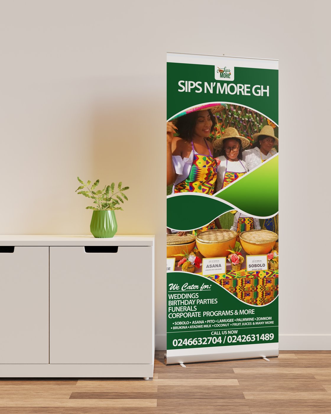 Sips N' More GH roll-up banner